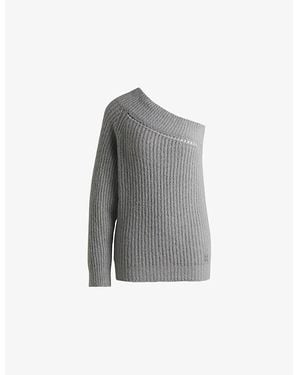 HUGO One-Shoulder Brushed-Texture Stretch-Knit Jumper - Grey