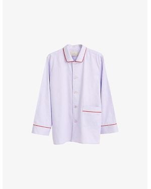 Hay Outline Contrast-Piping Cotton Pyjama Shirt - Purple