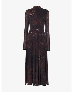 Whistles Spotted Animal-Print Stretch-Mesh Midi Dress - Brown