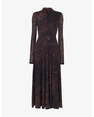 Whistles Spotted Animal-Print Stretch-Mesh Midi Dress - Black