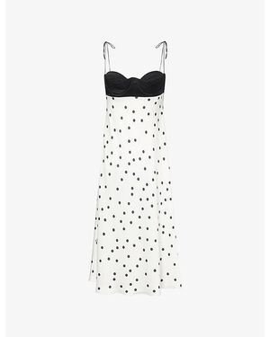 Anna October Erika Polka-Dot Satin Midi Dress - White
