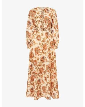 Zimmermann Aster Long-Sleeve Linen Midi Dress - Metallic
