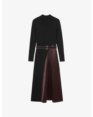 Reiss Misty Belted-Waist Knitted Midi Dress - Black