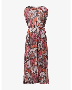 eem Abstract-Print Pleated Chiffon Maxi Dress - Red
