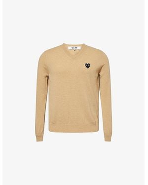 COMME DES GARÇONS PLAY Heart-Appliqué Crewneck Wool Knitted Jumper - Natural