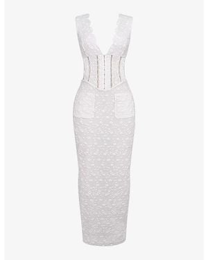 House Of Cb Sophina Broderie-Anglaise Cotton-Blend Maxi Dress - White