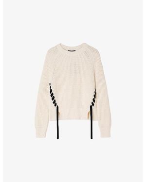 Whistles Lace-Up Ribbed Knitted Jumper - Natural