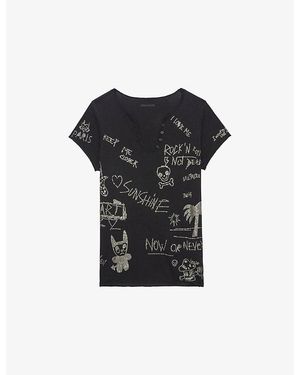Zadig & Voltaire Henley Short-Sleeve Cotton-Jersey T-Shirt - Black