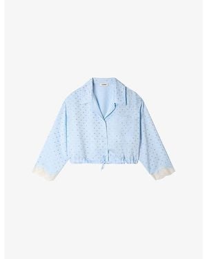 Sandro Rhinestone-Embellished Tie-Hem Woven Shirt - Blue