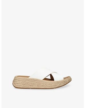 Fitflop F-Mode Leather Flatform Sliders - Natural