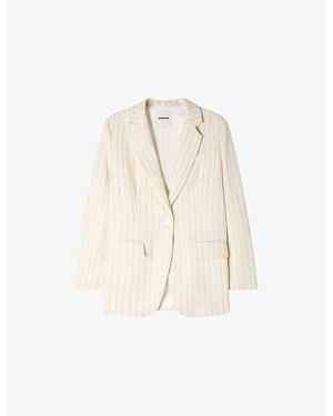 Sandro Striped Single-Breasted Woven Blazer - Natural