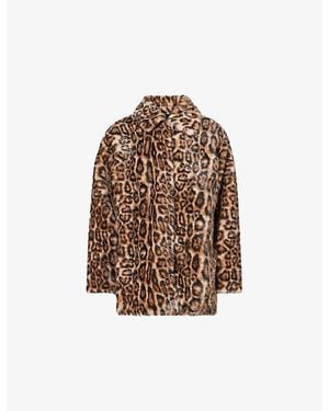 Reformation Sable-Print Faux-Fur Coat - Brown