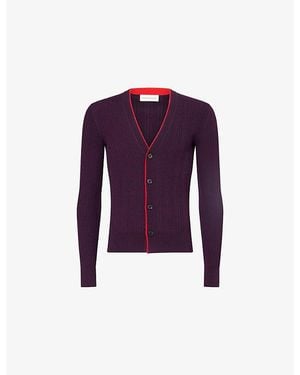 Dries Van Noten Mocassin Rib-Knit Merino Wool Cardigan - Purple