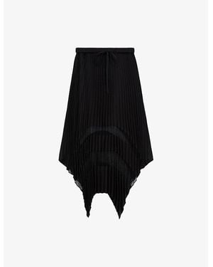 The Kooples Sheer-Panel Asymmetric-Hem Woven Midi Skirt - Black