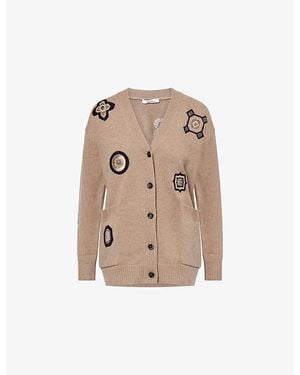 Max Mara Embroidered-Motif Cashmere And Wool Cardigan - Natural