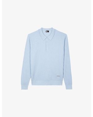 The Kooples Ribbed Logo-Plaque Stretch-Wool Blend Polo - Blue