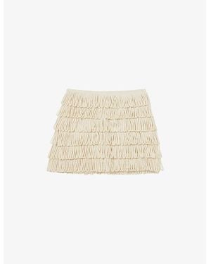 Reiss Bobbi Loop-Stitch Fringed Mini Skirt - Natural