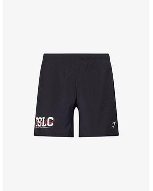 GYMSHARK Script Graphic Text-Print Woven Shorts - Blue