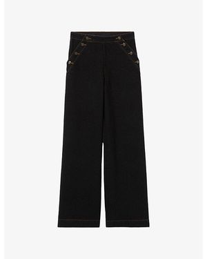 Claudie Pierlot Contrast-Stitch Wide-Leg High-Rise Jeans - Black