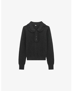 The Kooples Scalloped-Collar Regular-Fit Wool And Cotton-Blend Jumper - Black