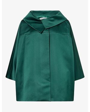 Givenchy High-Neck Short Silk-Satin Coat - Green