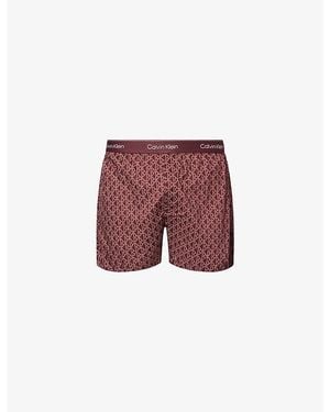 Calvin Klein Printed Mid-Rise Cotton-Poplin Pyjama Shorts - Purple