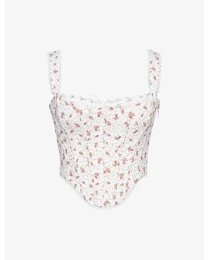 House Of Cb Adina Scallop-Trim Stretch-Cotton Corset Top - White