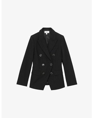 Reiss Lia Peak-Lapel Double-Breasted Wool-Blend Blazer - Black
