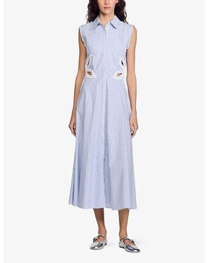 【海外限定】Sandroコットンスカート☆Stripe-Print Flared Cott SANDRO Striped Skirt | Blue | FARFETCH