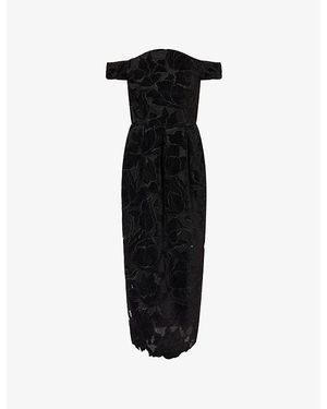 Erdem Off-The-Shoulder Embroidered Velvet And Tulle Midi Dress - Black