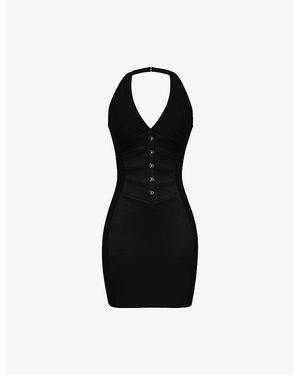 House Of Cb Lia Panelled Halter-Neck Duchess-Satin Mini Dress - Black