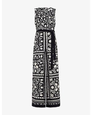 Phase Eight Cyra Floral-Print Woven Jumpsuit - Black