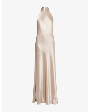 Galvan London Sienna Halter-Neck Satin Gown - Natural
