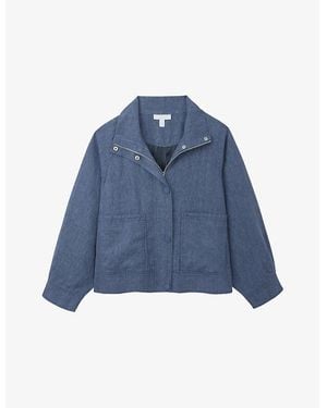 The White Company High-Collar Patch-Pocket Cropped Linen Jacket - Blue