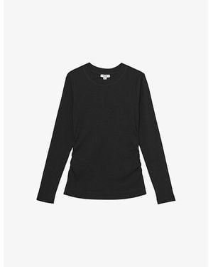Reiss Tessa Ribbed Stretch-Cotton T-Shirt - Black
