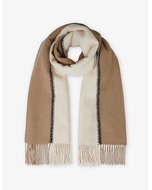 Reiss Contrast-Panel Whipstitch-Seam Wool Scarf - Natural