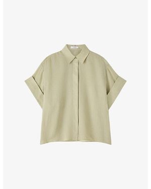 JOSEPH Justi Short-Sleeved Ramie Blouse - Green
