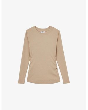 Reiss Tessa Ruched Stretch-Cotton Top - Natural