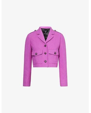 ME+EM Patch-Pocket Textured Cropped Cotton Jacket - Purple