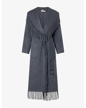 Jonathan Simkhai Carrie Fringe-Trim Wool-Blend Coat - Blue