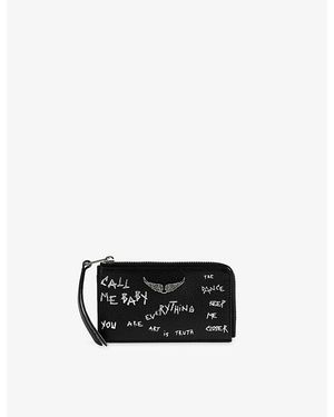 Zadig & Voltaire Zv Graffiti Leather Card Holder - Black