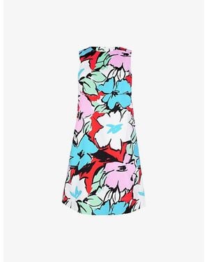 Ro&zo Floral-Print Sleeveless Stretch-Cotton Mini Dress - Blue