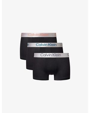 Calvin Klein Brushed Logo-Waistband Pack-Of-Three Trunks - Black