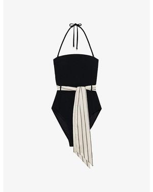 Reiss Etienne Bandeau Scarf-Belt Halterneck Swimsuit - Black