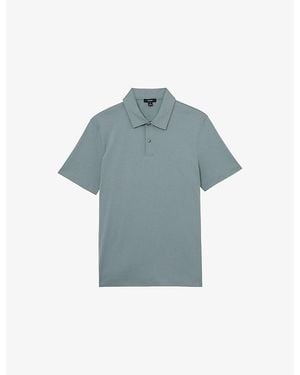 Reiss Earl Short-Sleeved Cotton Polo Shirt - Blue
