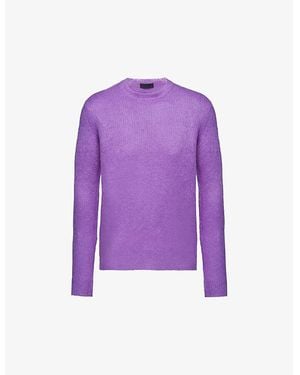 Prada Brand-Badge Crewneck Mohair-Blend Sweatshirt - Purple