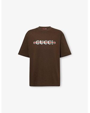 Tシャツ・カットソー GUCCI T-SHIRT BROWN WITH LOGO PRINT Brown Gucci T-shirts for Men | Lyst