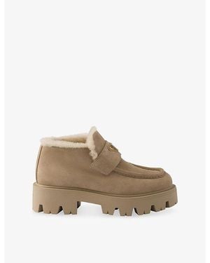 Prada Triangle-Logo Suede Loafers - Natural