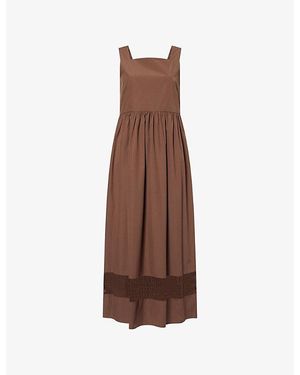 Weekend by Maxmara Square-Neck Crochet-Panel Cotton Midi Dress - Brown