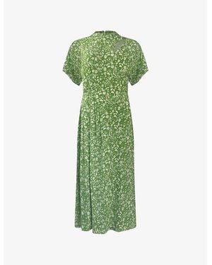 Ro&zo Ditsy-Print Short-Sleeve Woven Midi Dress - Green